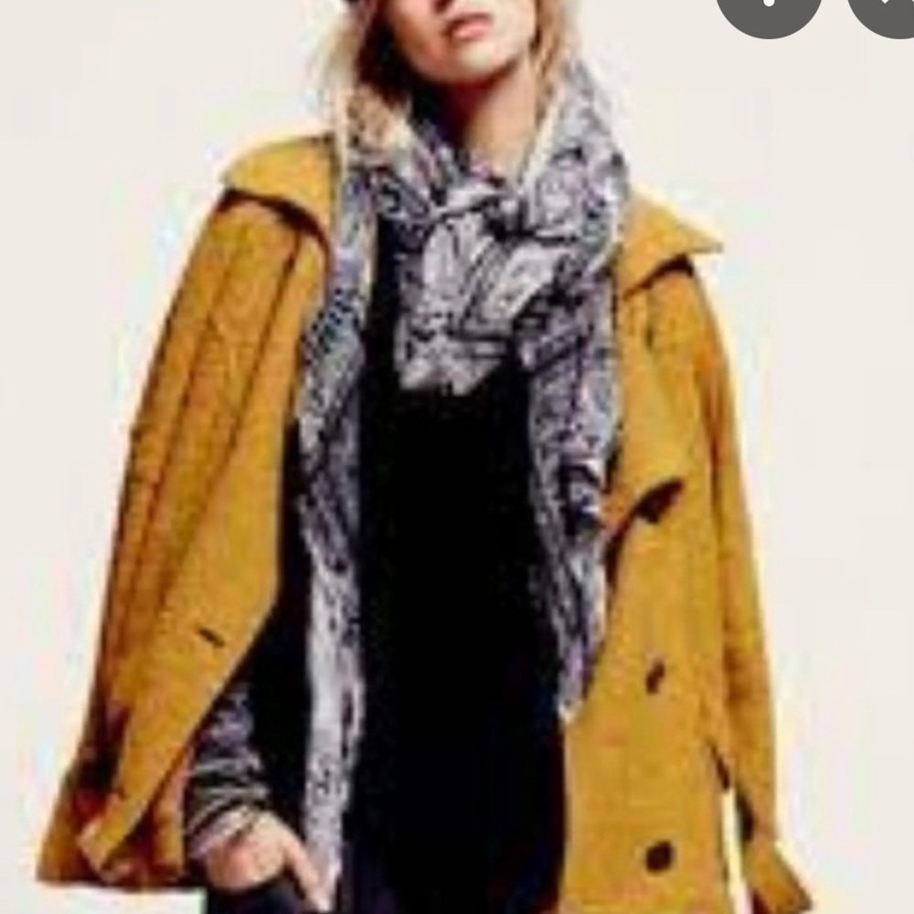 Free People Mustard Textured Wool-Blend Peacoat